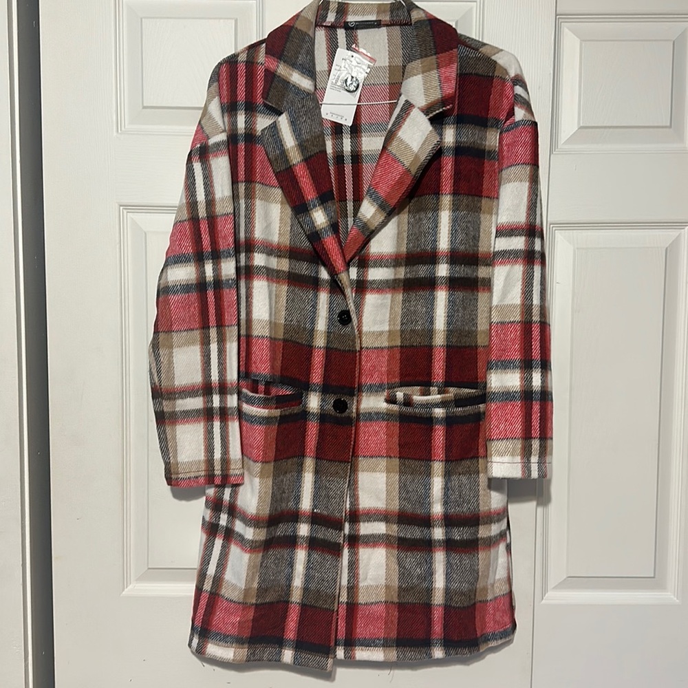 Buffalo Plaid Tartan Trench Coat by Prettygarden NWT